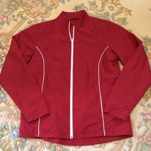 Lands End red zip up spring jacket w/ white piping